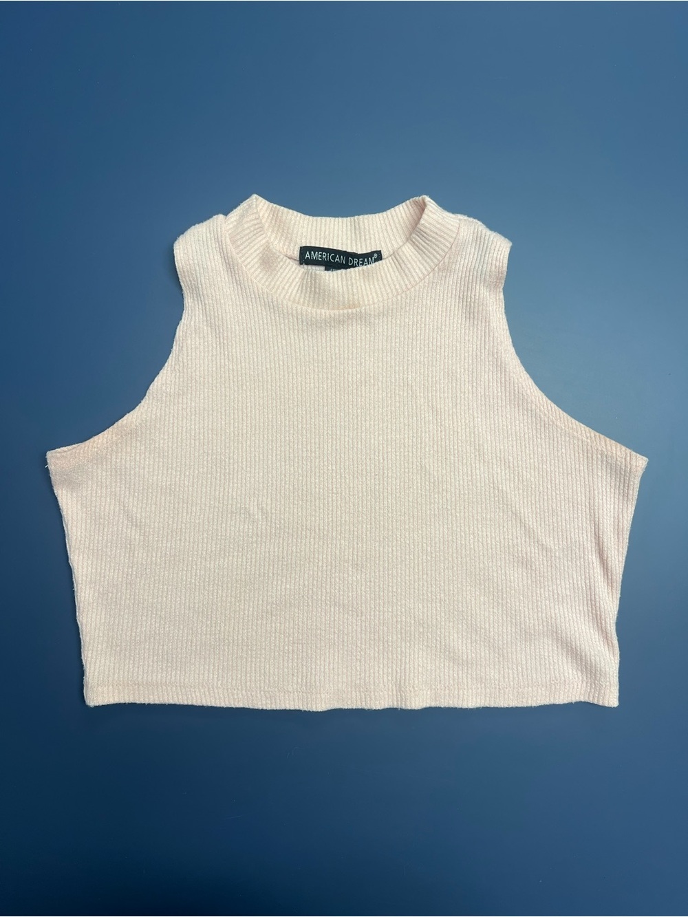 American Dream Sleeveless Ribbed Crop Top in Pale Pink